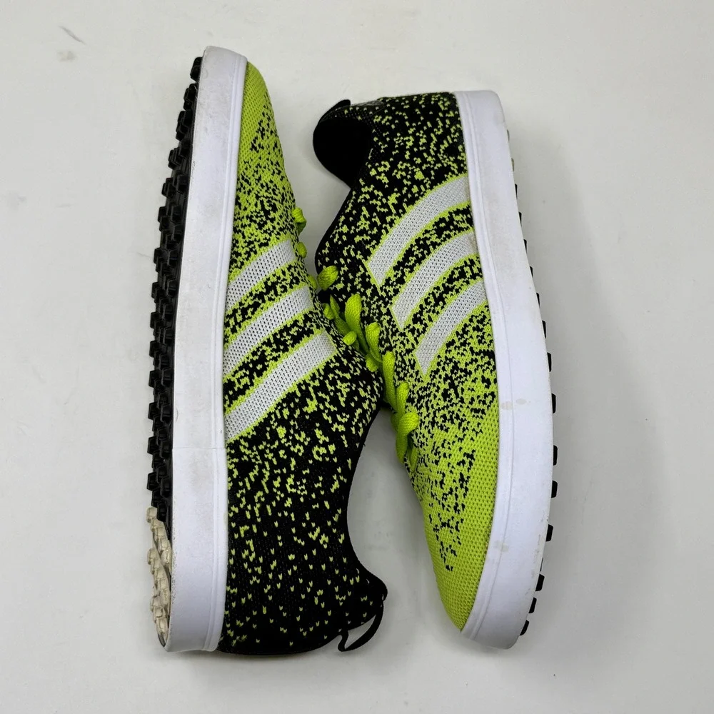 Adidas Adicross Spikeless Golf Shoes Solar Lime & Black Knit Men's 10.5